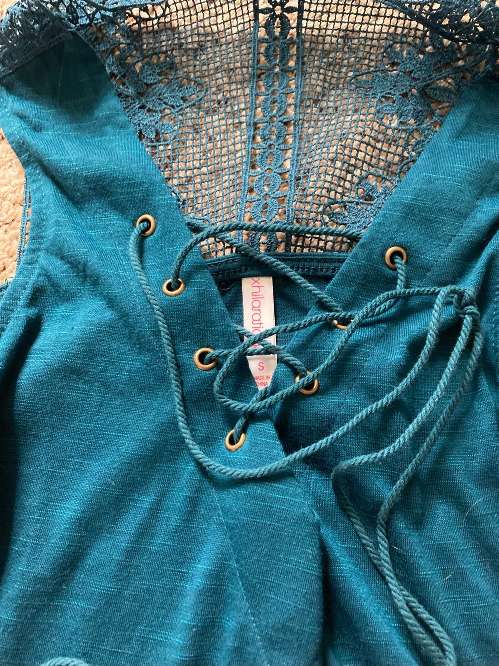 Xhilaration Teal Lace-Back Lace-Up Tank